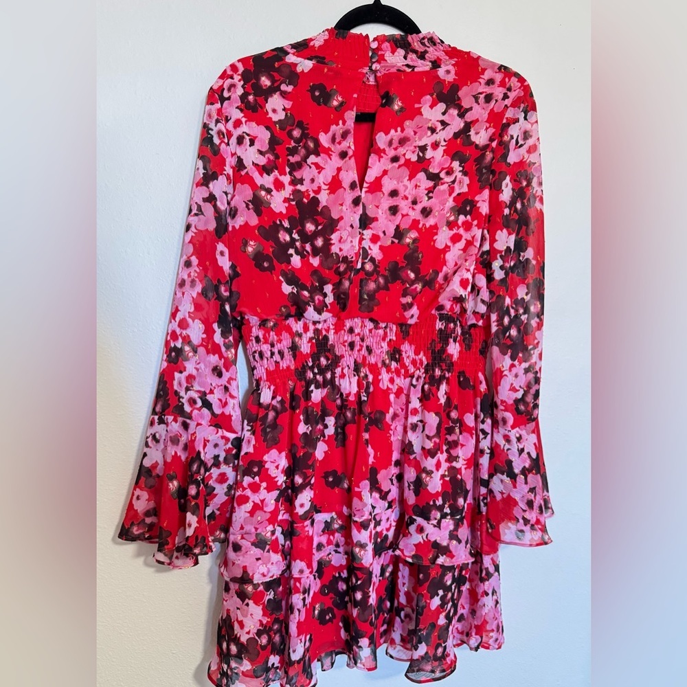Taylor Long Sleeve Mock Neck Smocked Waist Floral Dress 10P - Picture 4 of 12